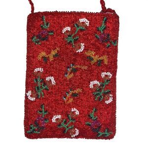 Handmade Beaded‎ Christmas Coin Purse Red Festive Designs